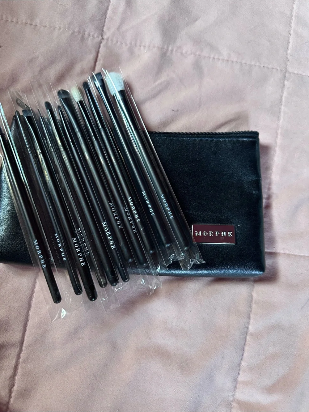 Morphe Black Makeup Brush Set with Black Zip Pouch
